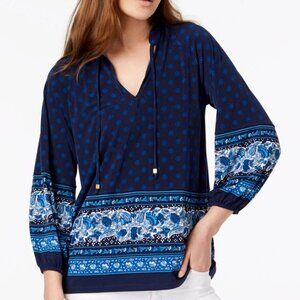 Michael Kors Blue Patterned Boho Blouse – Women’s Size M